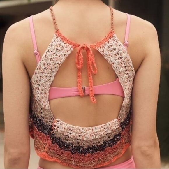 NWT Anthropologie Crochet Halter Cropped Top Women's XXS - Picture 2 of 9